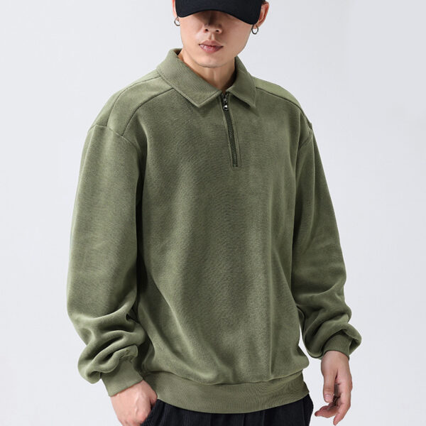Fashion Lapel Half-zip Sweatshirt Winter Warm Fleece Long Sleeve Top Men's Clothing - Image 6