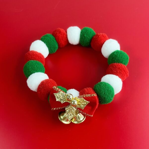 Christmas Cute Dog Cat Plush Ball Necklace Soft Elasticity Collar Pet Neck Accessories Dog Christmas Collar With Bow - Image 5