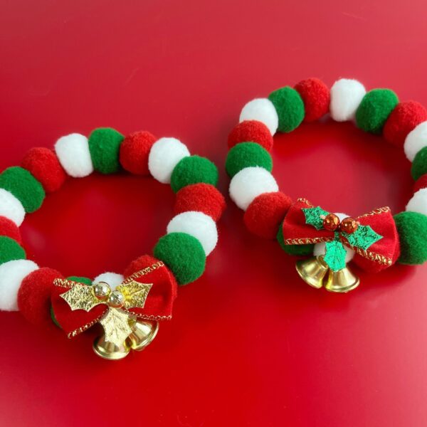 Christmas Cute Dog Cat Plush Ball Necklace Soft Elasticity Collar Pet Neck Accessories Dog Christmas Collar With Bow - Image 3
