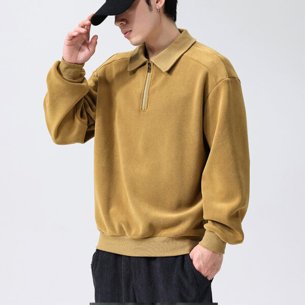 Fashion Lapel Half-zip Sweatshirt Winter Warm Fleece Long Sleeve Top Men's Clothing - Image 9