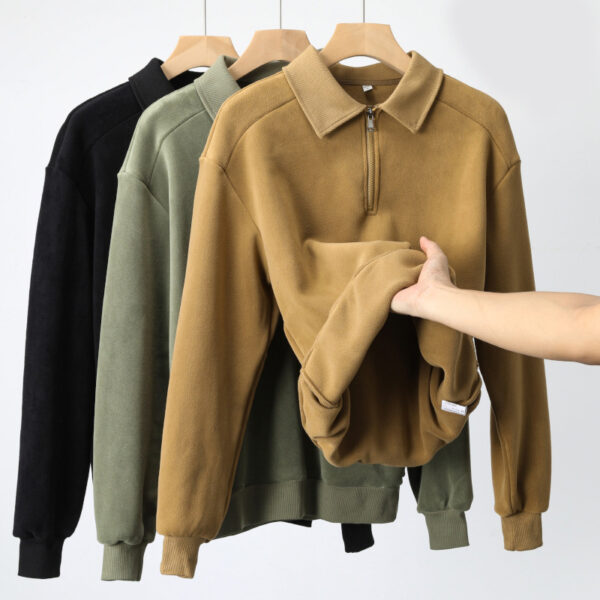 Fashion Lapel Half-zip Sweatshirt Winter Warm Fleece Long Sleeve Top Men's Clothing - Image 7