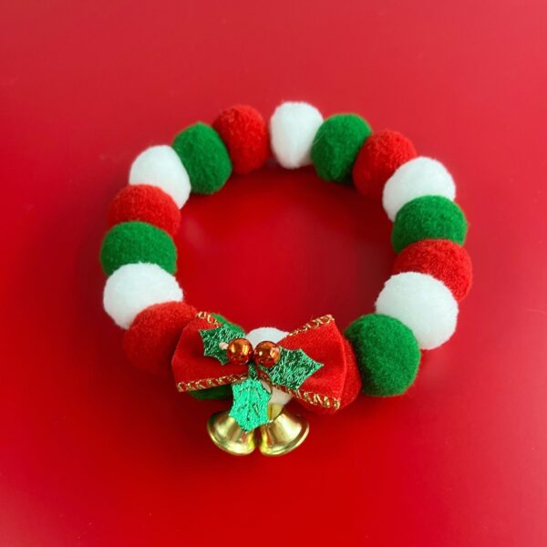 Christmas Cute Dog Cat Plush Ball Necklace Soft Elasticity Collar Pet Neck Accessories Dog Christmas Collar With Bow - Image 4