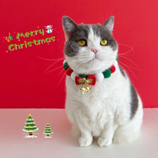 Christmas Cute Dog Cat Plush Ball Necklace Soft Elasticity Collar Pet Neck Accessories Dog Christmas Collar With Bow - Image 2