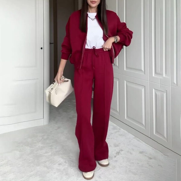 Round Neck Fashion Simple Elegant Sweater Coat Plus Casual Straight Pants - Image 5
