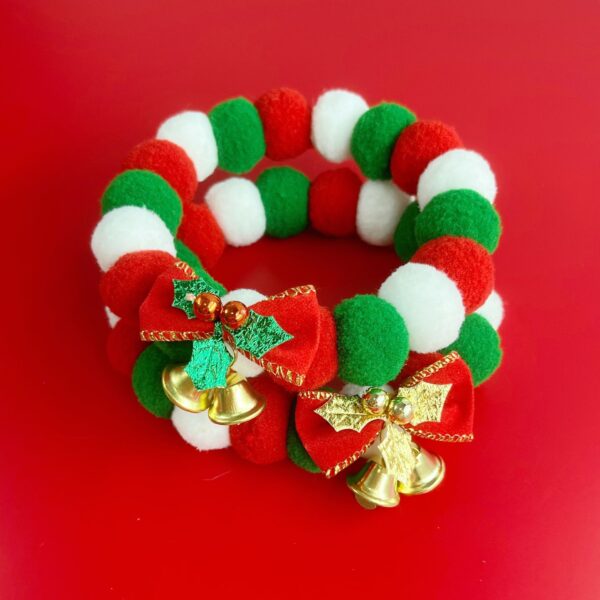 Christmas Cute Dog Cat Plush Ball Necklace Soft Elasticity Collar Pet Neck Accessories Dog Christmas Collar With Bow - Image 6